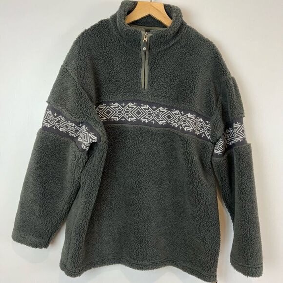 VTG Aviva Women’s Large Green Fleece Lined Nordic Fair Isle Pullover Zip Sweater - Picture 10 of 11